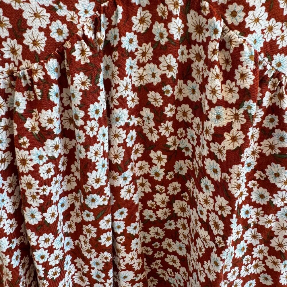 VICI Flawless Ditsy Floral Long Cuffed Sleeve Babydoll Dress Red Brown Medium - Picture 5 of 10